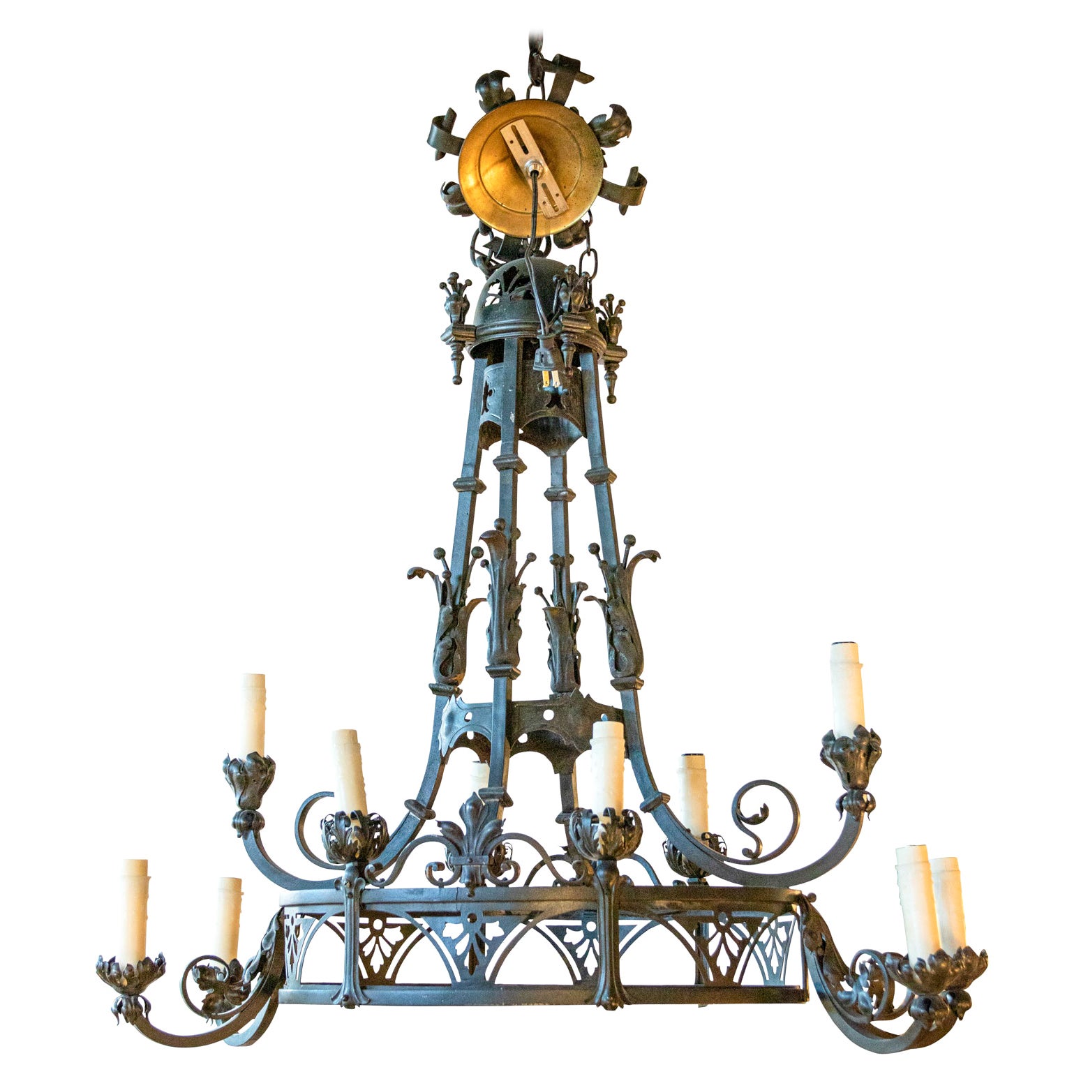 Oval Wrought Iron Chandelier For Sale