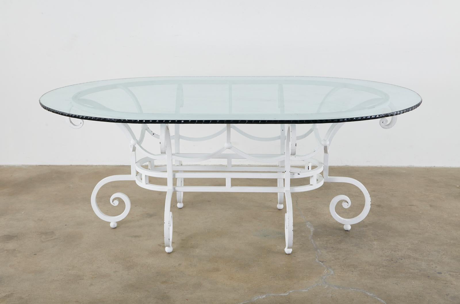 Hand-Crafted Oval Wrought Iron Painted Garden Dining Table