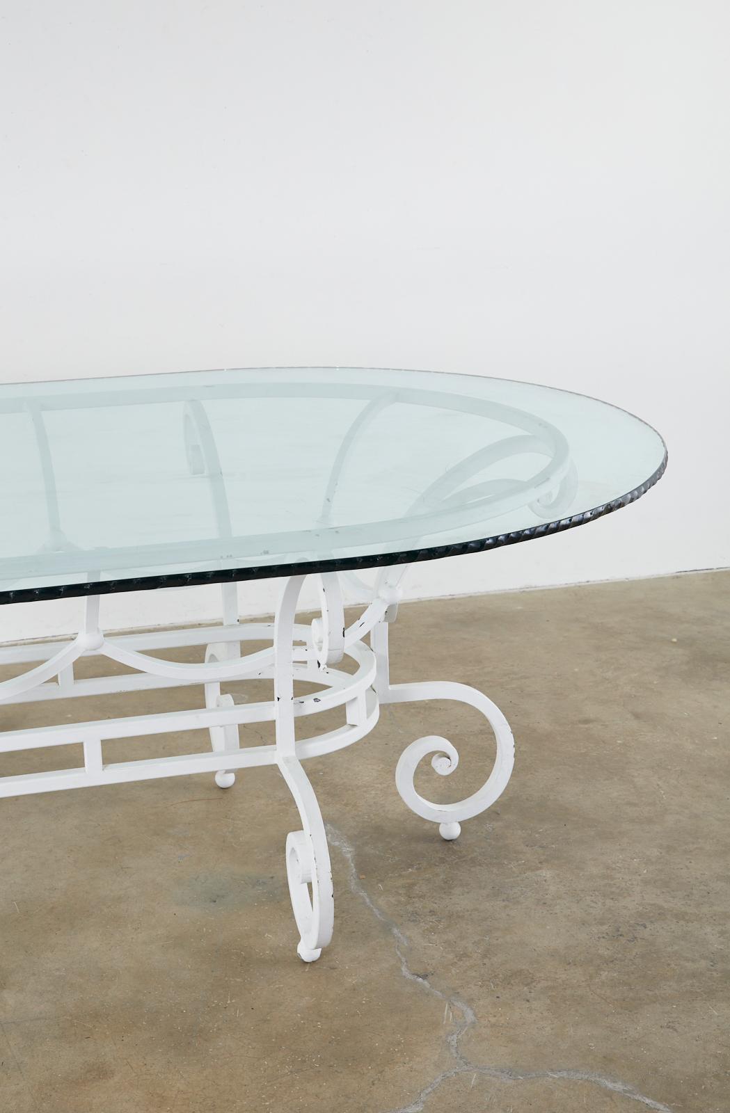 20th Century Oval Wrought Iron Painted Garden Dining Table