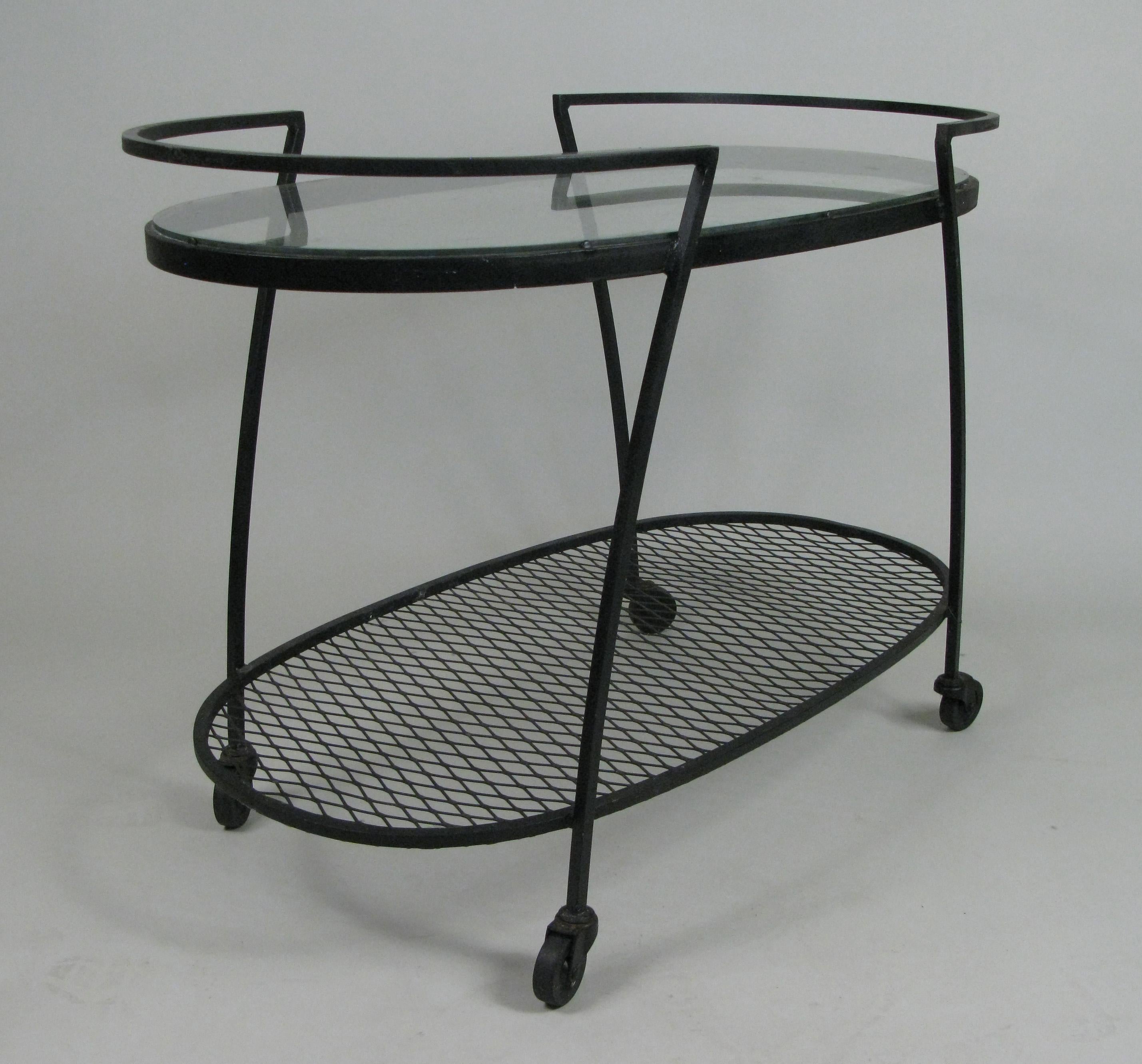Mid-Century Modern Oval Wrought Iron 'Pinecrest' 1950s Bar Cart by Woodard