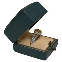 Oval Yellow Diamond (Approx. 0.20-Carats) Prong-Halo Ring, 18k Yellow-White Gold
