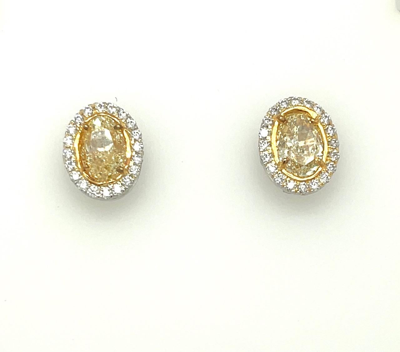 Oval Yellow Diamond Stud Earrings 3.13 carats GIA Cerified

Oval Yellow Diamond weighs 1.62 carats

Y-Z Color SI1 Clarity

With GIA Certificate # 2225254200

Oval Yellow Diamond weighs 1.51 carats

Y-Z Color I1 Clarity

With GIA Certificate #