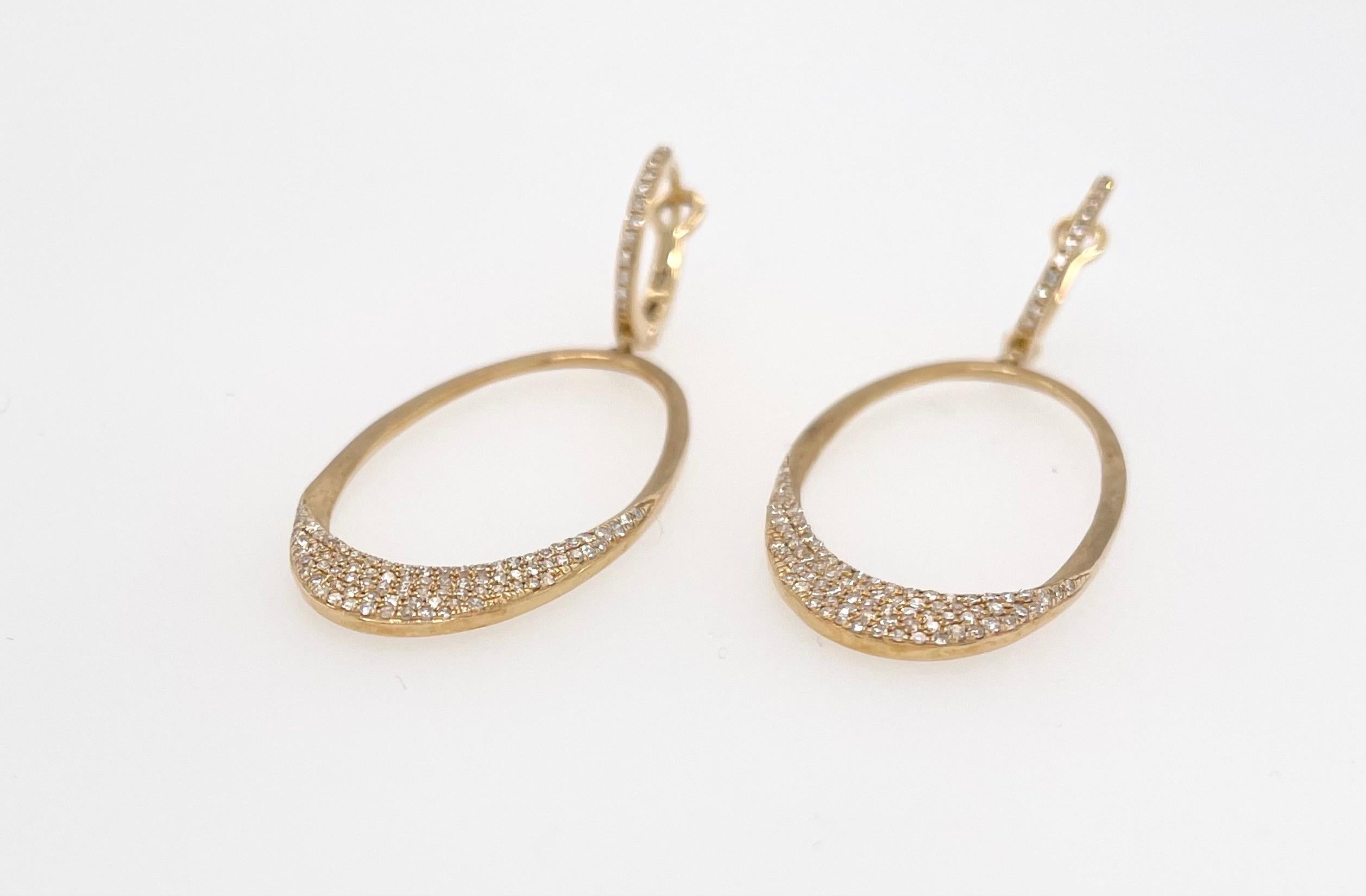 Brilliant Cut Oval Yellow Gold and Diamond Dangle Earrings For Sale