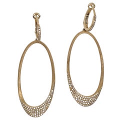 Oval Yellow Gold and Diamond Dangle Earrings