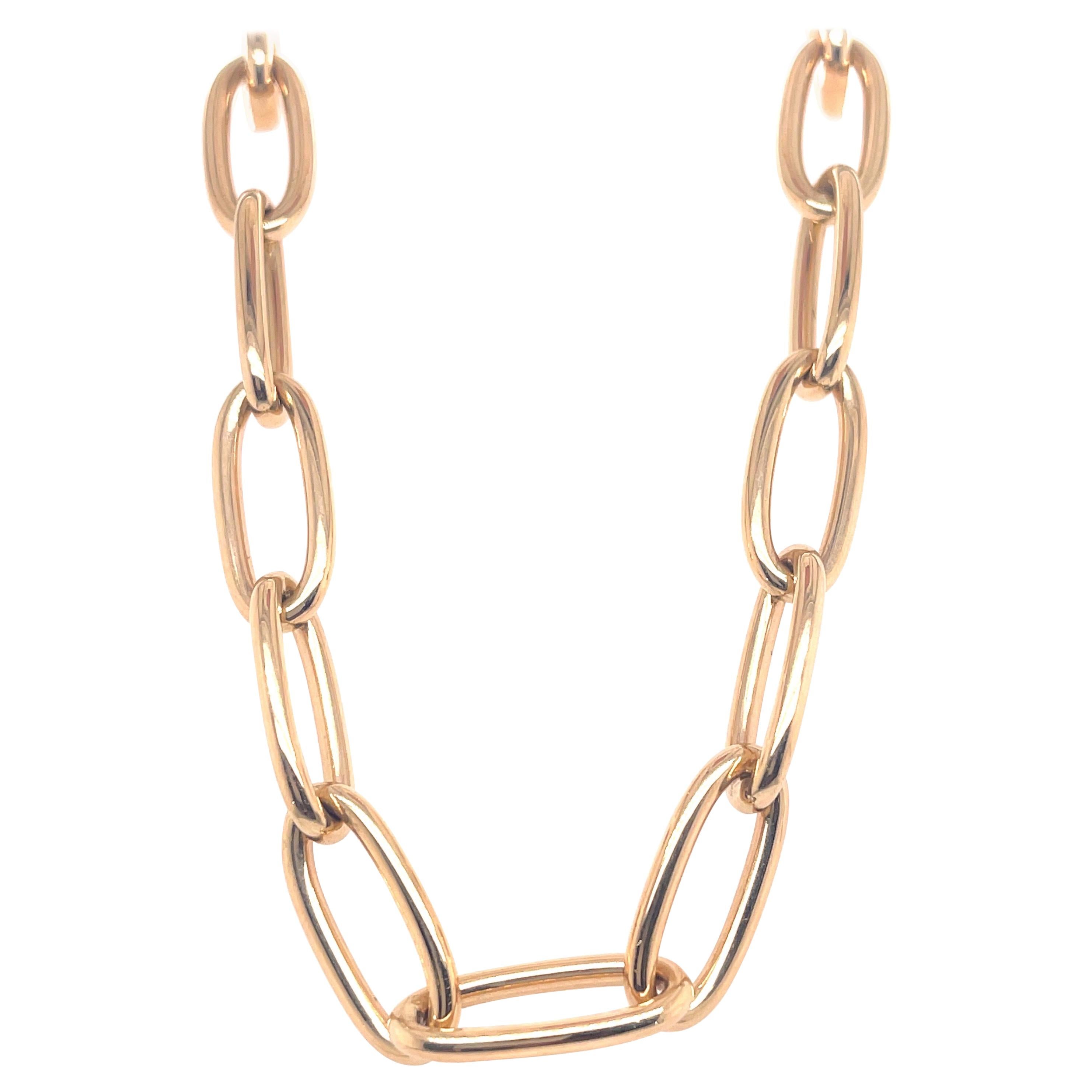 Oval Paperclip Link Chain Necklace 14 Karat Yellow Gold 25 Grams 18 Inches For Sale