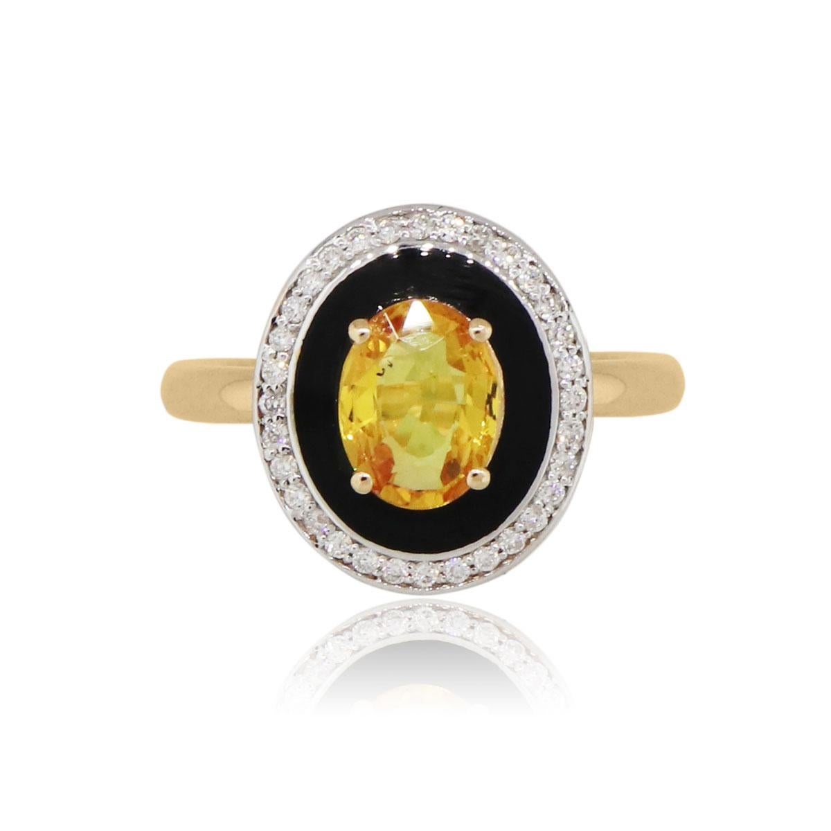 Ovaler Ring mit gelbem Saphir und Diamant im Angebot 2
