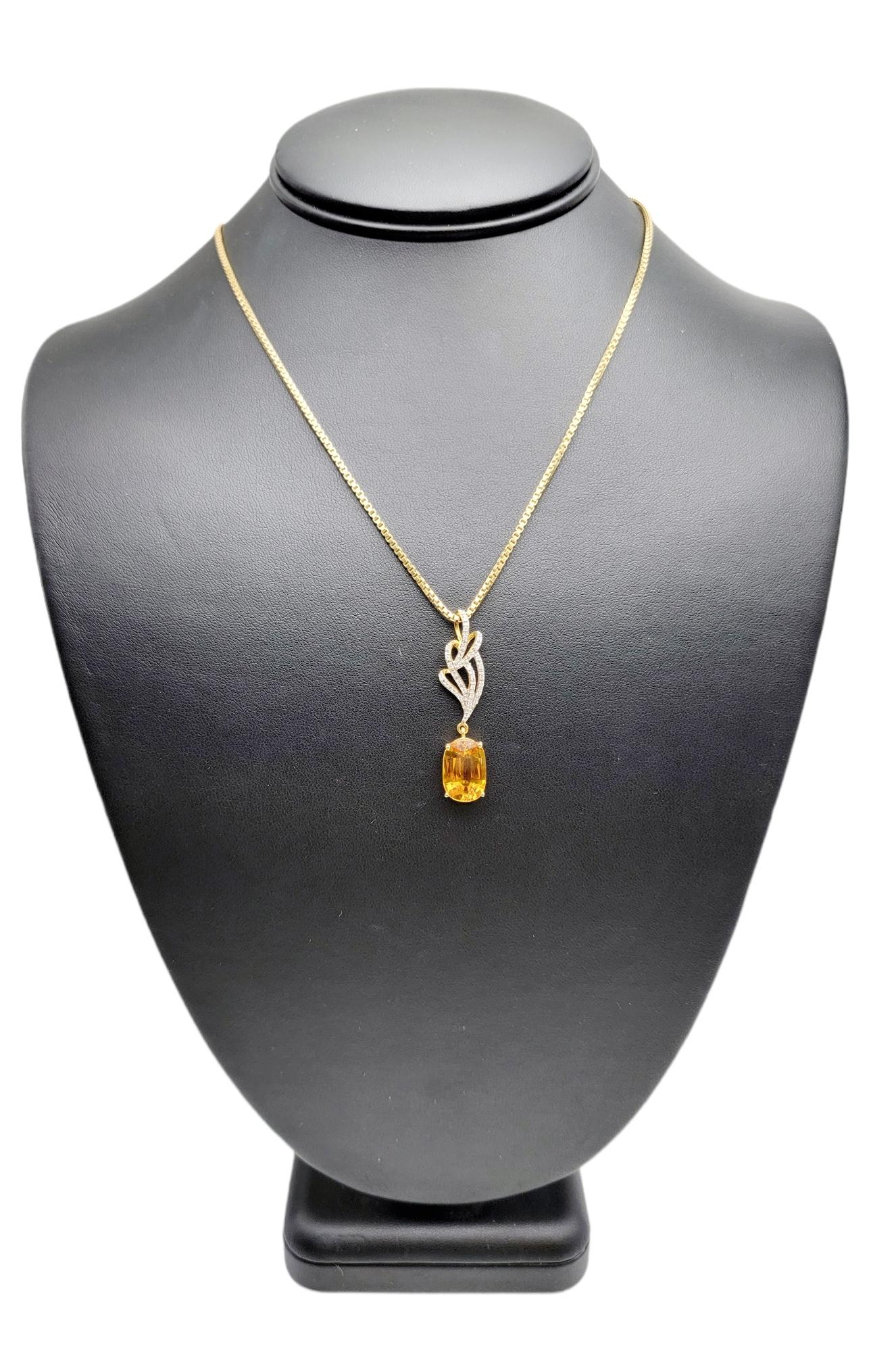Oval Yellow Sapphire Dangle Pendant with Diamond Swirl Bail 18 Karat Yellow Gold For Sale 4
