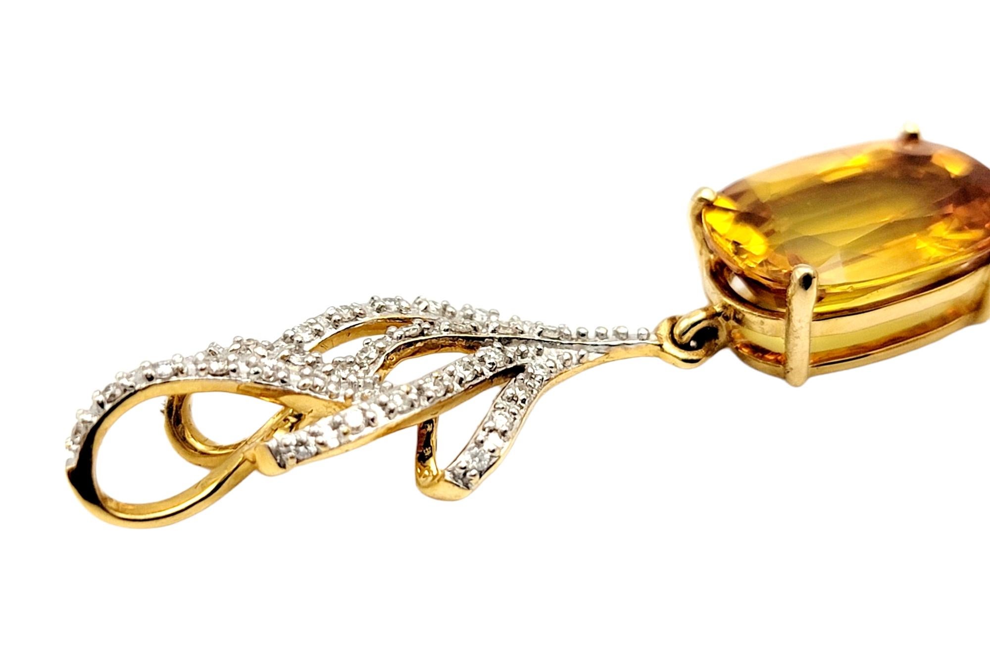 Oval Yellow Sapphire Dangle Pendant with Diamond Swirl Bail 18 Karat Yellow Gold In Good Condition For Sale In Scottsdale, AZ
