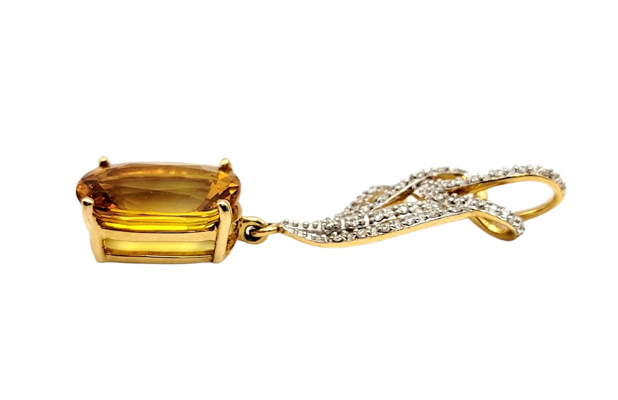 Oval Yellow Sapphire Dangle Pendant with Diamond Swirl Bail 18 Karat Yellow Gold For Sale 1