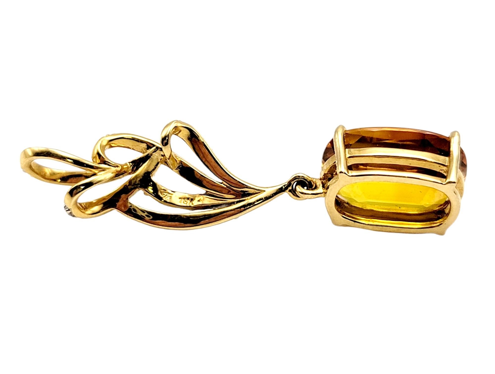 Oval Yellow Sapphire Dangle Pendant with Diamond Swirl Bail 18 Karat Yellow Gold For Sale 2