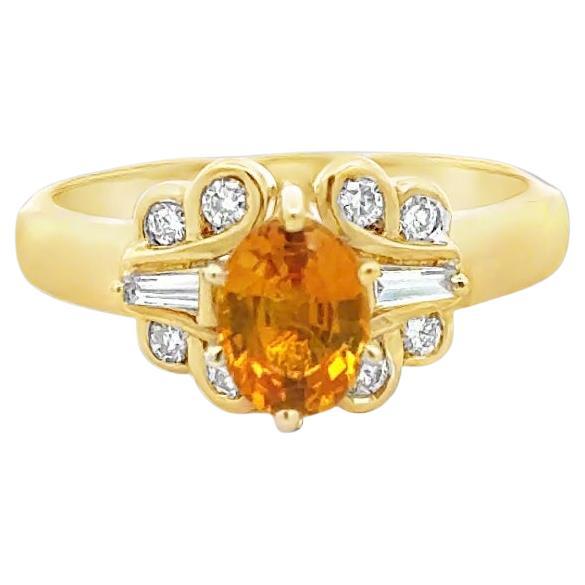 Oval Yellow Sapphire, Diamond and 18K Yellow Gold Vintage Cocktail Ring