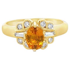 Oval Yellow Sapphire, Diamond and 18K Yellow Gold Vintage Cocktail Ring