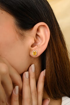 Oval Yellow Sapphire Diamond Halo Everyday Studs in 14k Yellow Gold for Her