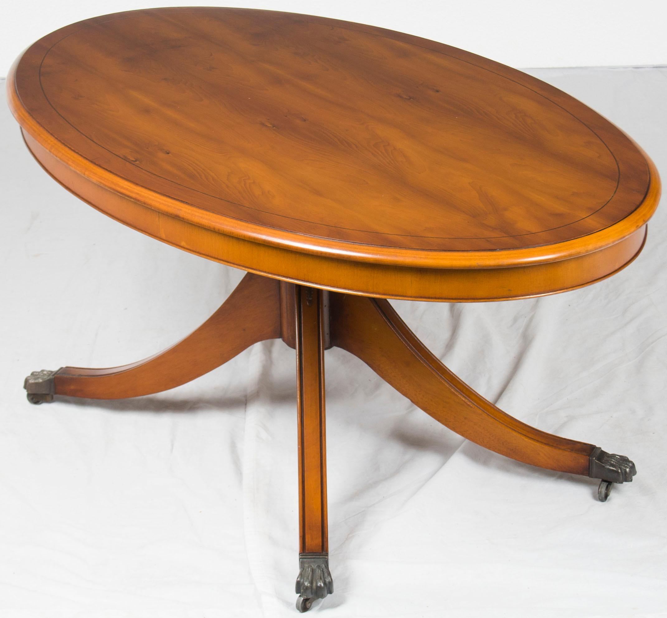 Oval Yew Wood Pedestal Base Coffee Cocktail Table For Sale 3