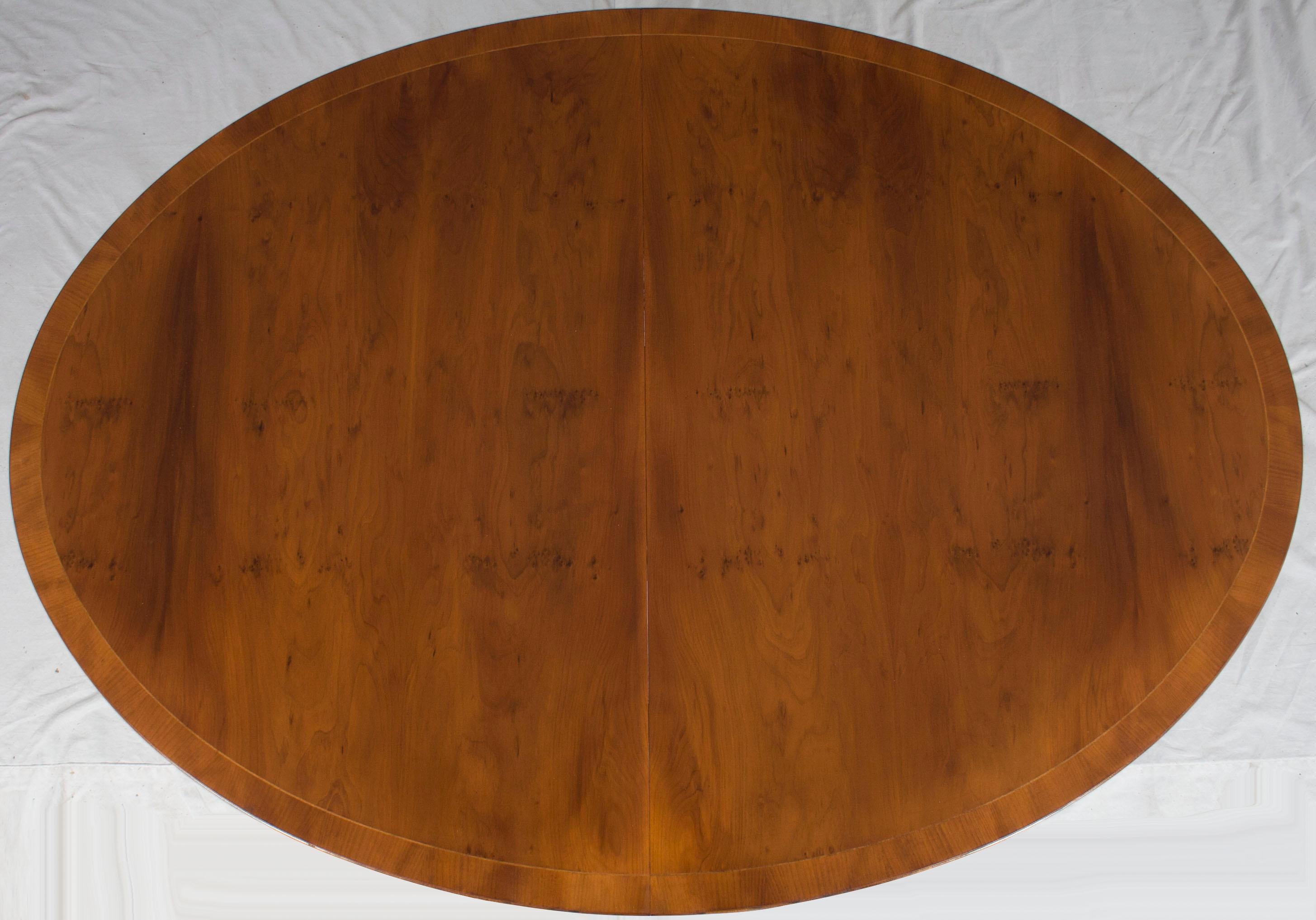 Oval Yew Wood Pedestal Dining Room Table with Leaf 4