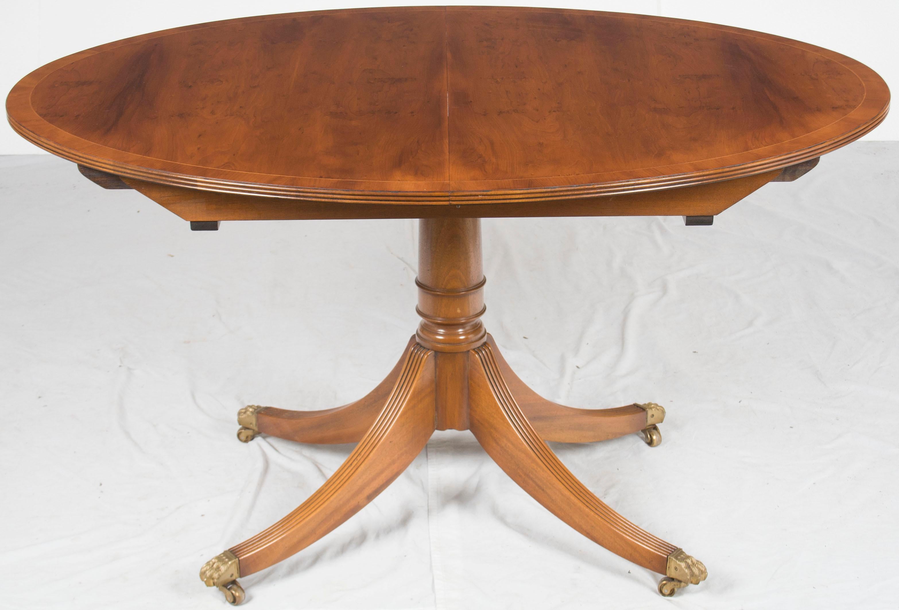 Oval Yew Wood Pedestal Dining Room Table with Leaf 3