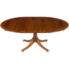 Vintage Oval Yew Wood Pedestal Dining Room Table with Leaf