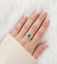 2.6 Ctw Oval Zambian Emerald Diamond Double Band Ring 18K White Gold Jewelry