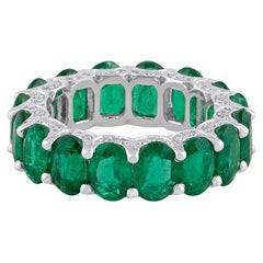Oval Zambian Emerald Diamond Eternity Band Ring 18 Karat White Gold