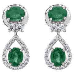 Oval Zambian Emerald Earrings SI/H Diamond Earring 18 Karat White Gold Jewelry
