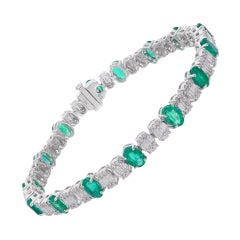 Oval Esmeralda de Zambia Gemstone Pulsera Baguette Diamante 14 Kt Joyería de Oro Blanco