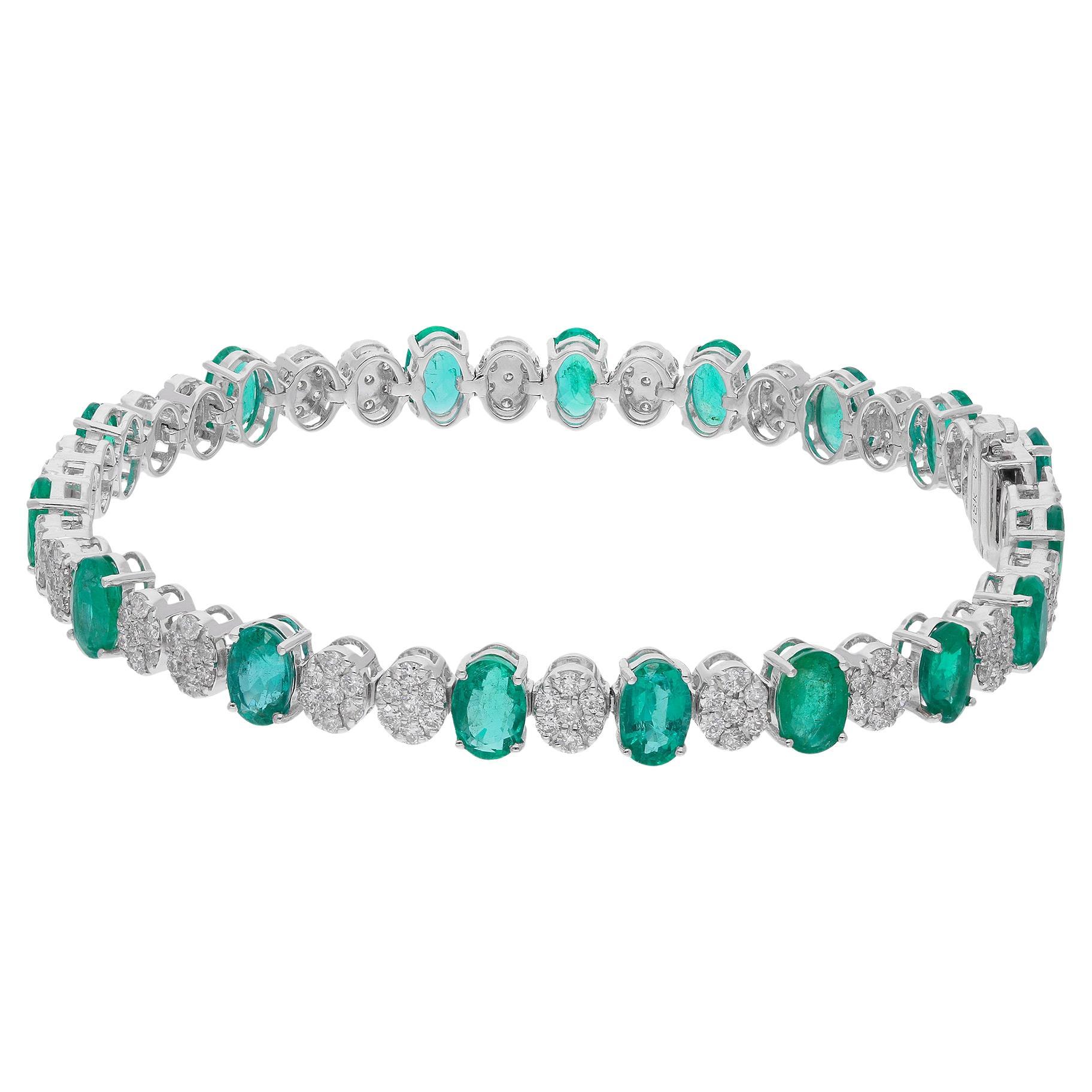 Oval Esmeralda de Zambia Gemstone Pulsera Pave Diamante 18 Kilates Joyería de Oro Blanco