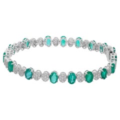 Oval Esmeralda de Zambia Gemstone Pulsera Pave Diamante 18 Kilates Joyería de Oro Blanco
