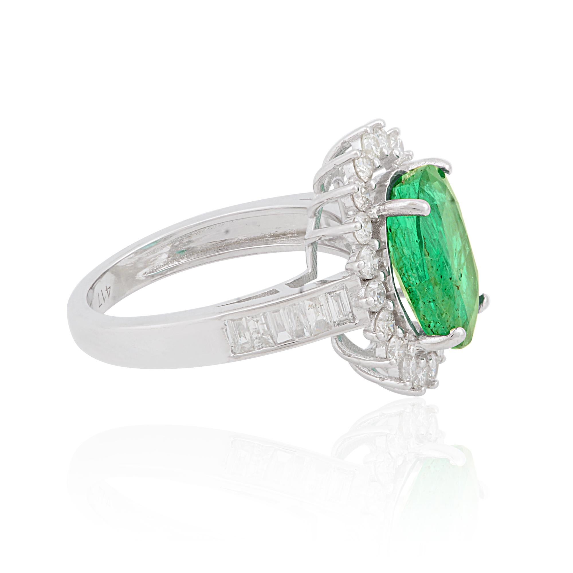 For Sale:  Oval Natural Emerald Gemstone Cocktail Ring Diamond 10 Karat White Gold Jewelry 2