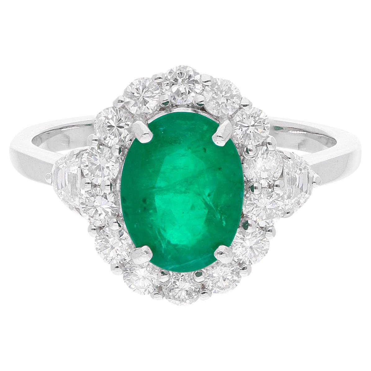 Real Zambian Emerald H/SI Diamond Engagement Ring 18 Karat White Gold 2.26 Tcw For Sale