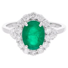 Real Zambian Emerald H/SI Diamond Engagement Ring 18 Karat White Gold 2.26 Tcw