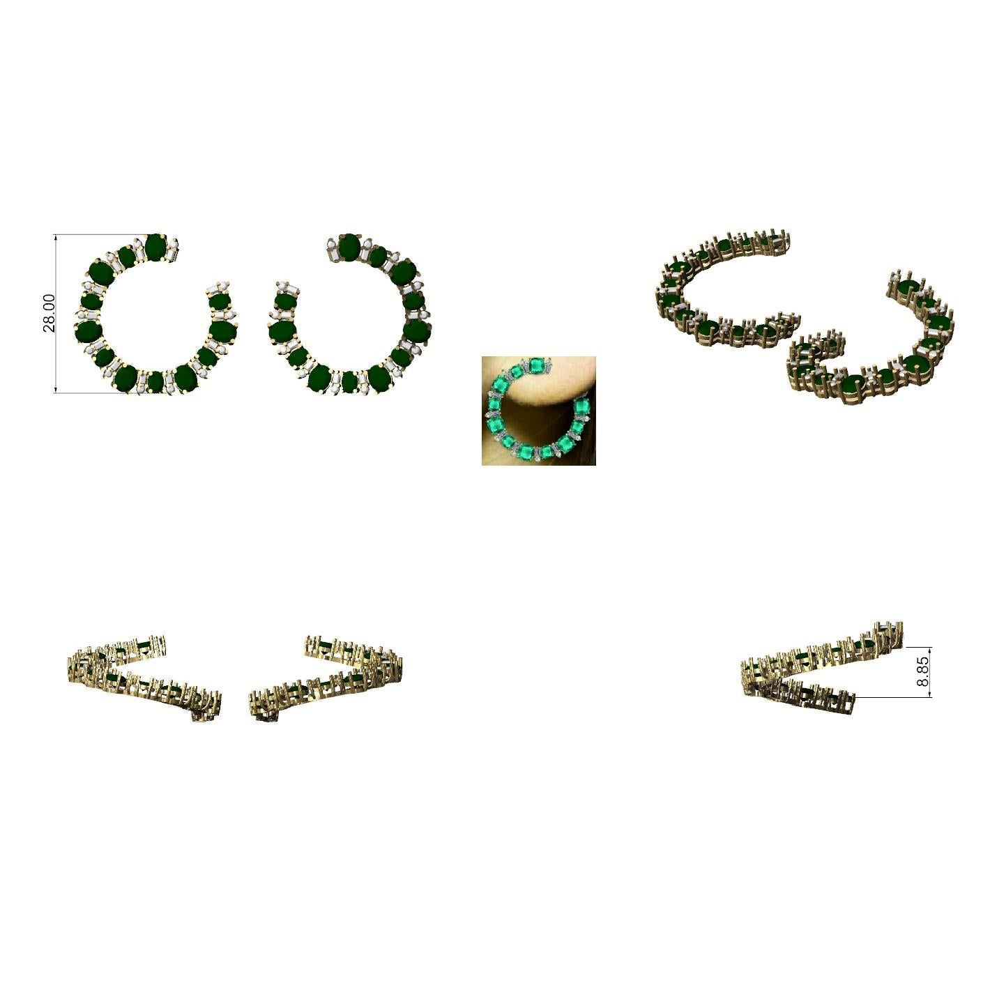 Women's Oval Natural Emerald Gemstone Earrings Diamond 18 Karat White Gold Fine Jewelry For Sale