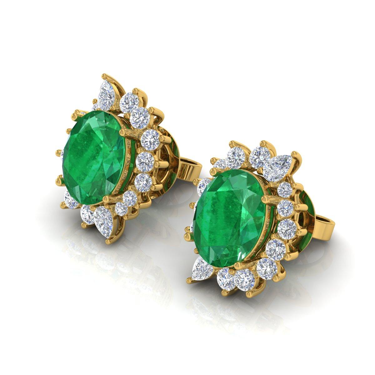 Item Code :- CN-26245
Gross Wt. :- 5.32 gm
18k Solid Yellow Gold Wt. :- 4.31 gm
Natural Diamond Wt. :- 1.25 Ct. ( AVERAGE DIAMOND CLARITY SI1-SI2 & COLOUR H-I )
Emerald Wt. :- 3.80 Ct.
Earrings Size :- 15.5 mm approx.

✦