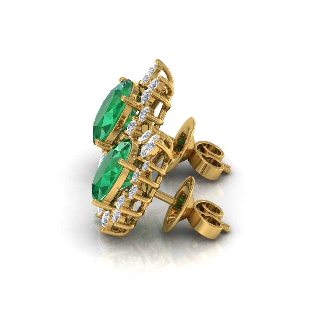 Oval Zambian Emerald Gemstone Earrings Diamond 18 Karat Yellow Gold Fine Jewelry For Sale 1