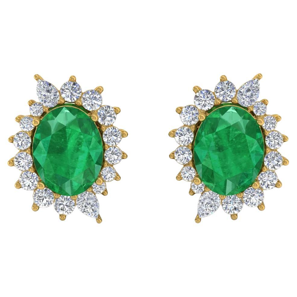 Oval Zambian Emerald Gemstone Earrings Diamond 18 Karat Yellow Gold Fine Jewelry For Sale