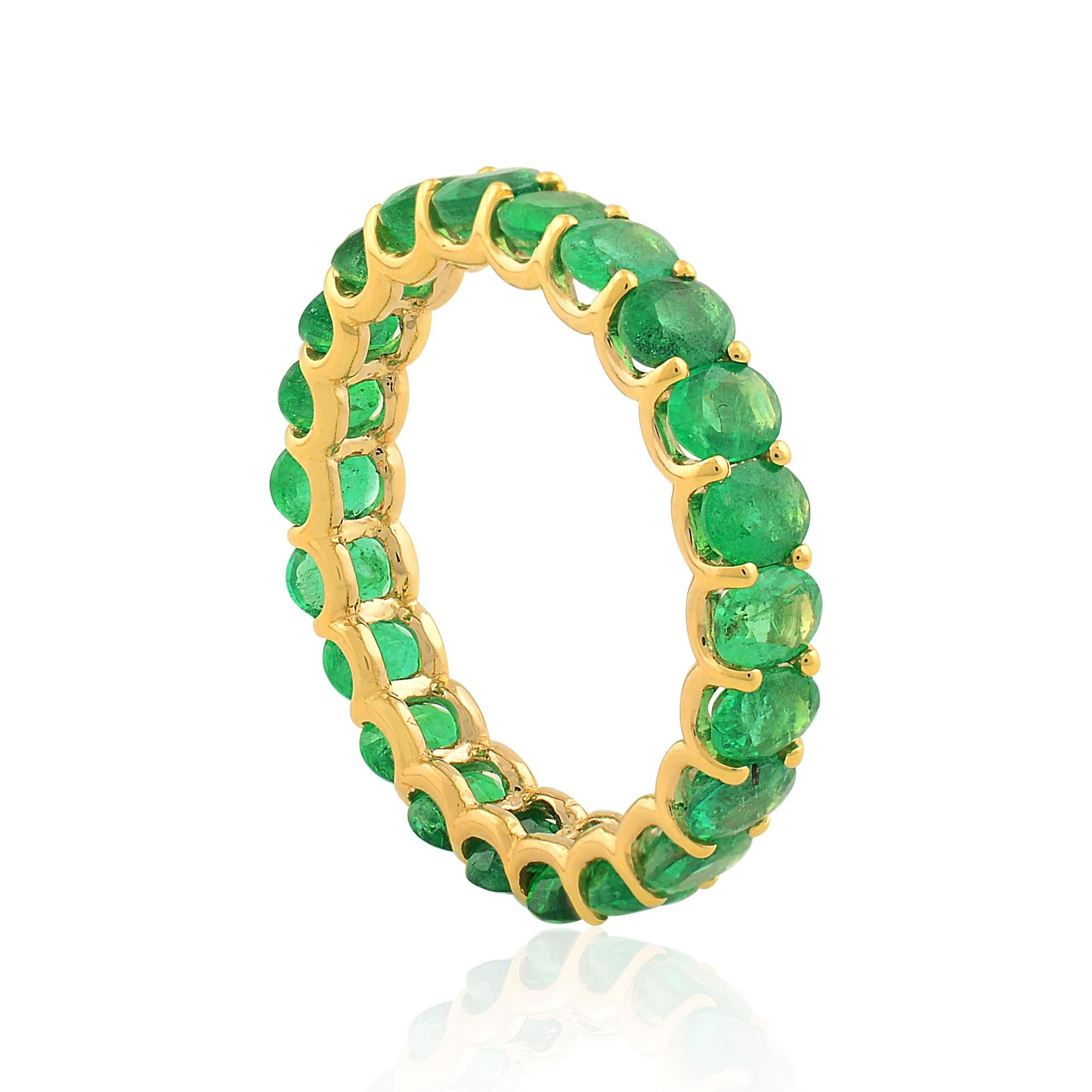 For Sale:  Oval Natural Emerald Gemstone Eternity Band Ring 14 Karat Yellow Gold Jewelry 2