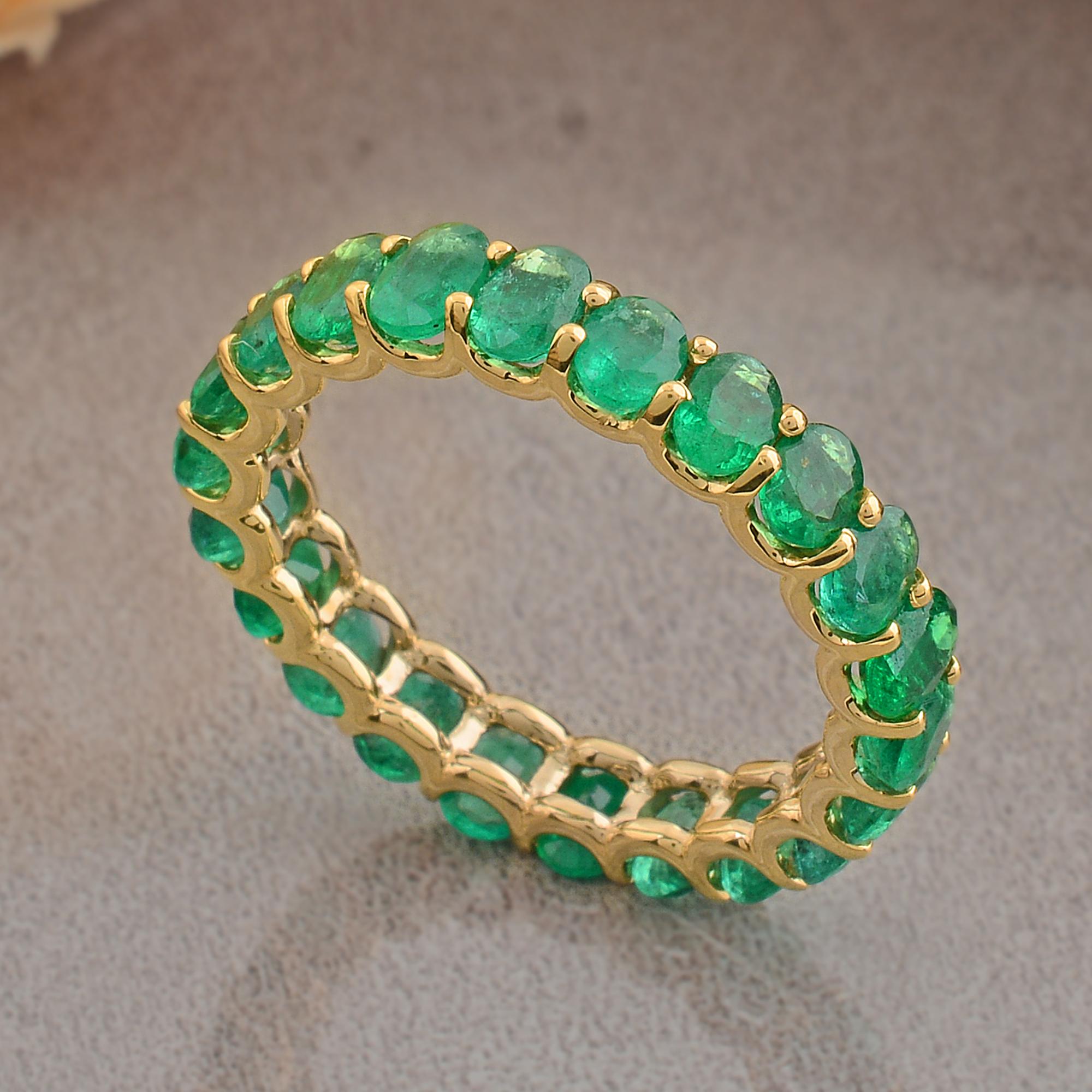 For Sale:  Oval Natural Emerald Gemstone Eternity Band Ring 14 Karat Yellow Gold Jewelry 4