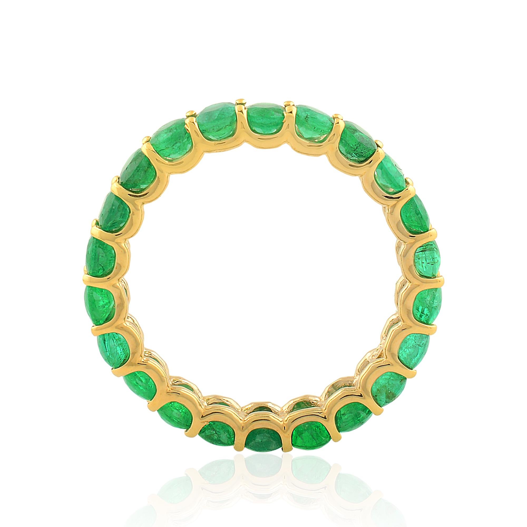 For Sale:  Oval Natural Emerald Gemstone Eternity Band Ring 14 Karat Yellow Gold Jewelry 5