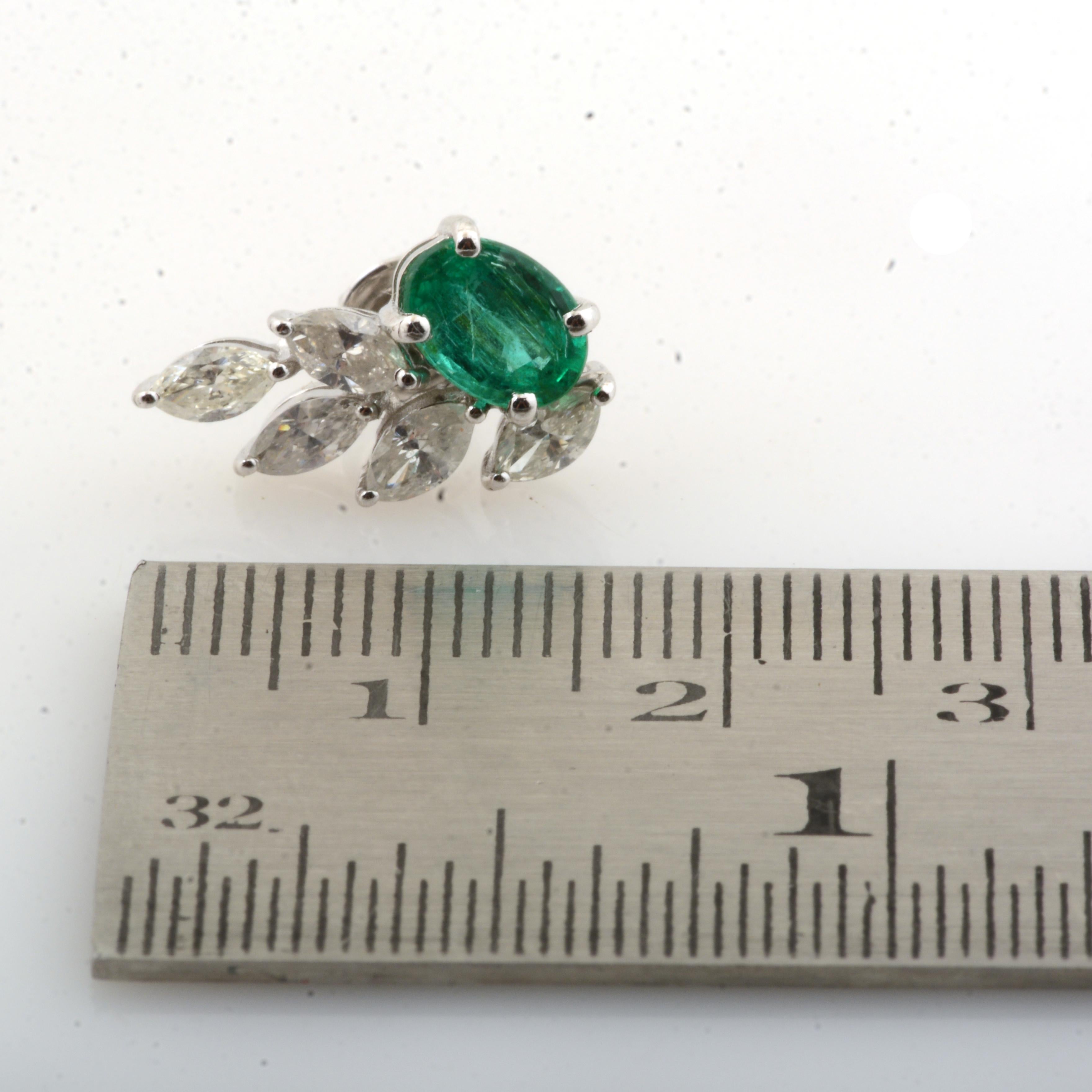 Women's Oval Natural Emerald Gemstone Fine Earrings Marquise Diamond 10 Karat White Gold For Sale