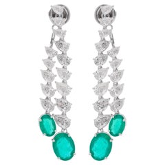 Oval Zambian Emerald Gemstone Jacket Earrings Diamond 18k White Gold Jewelry Oval Zambian Emerald Gemstone Jacket Earrings Diamond 18k White Gold Jewelry