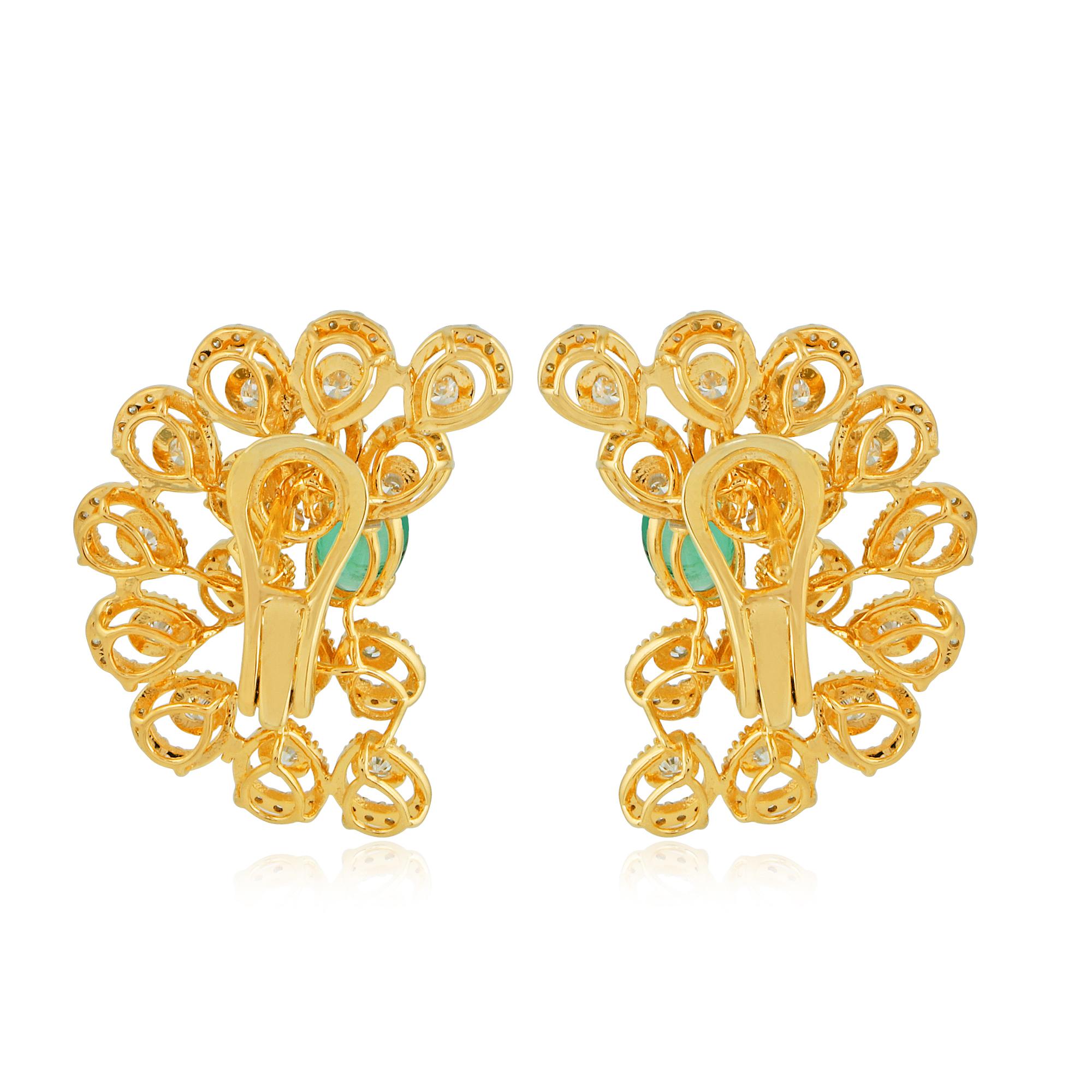 Ovaler sambischer Smaragd-Edelstein-Ohrringe mit Hebelverschluss aus 18 Karat Gelbgold Damen im Angebot
