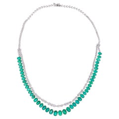 Oval Cut Natural Emerald Gemstone Necklace Diamond 18 Karat White Gold Jewelry
