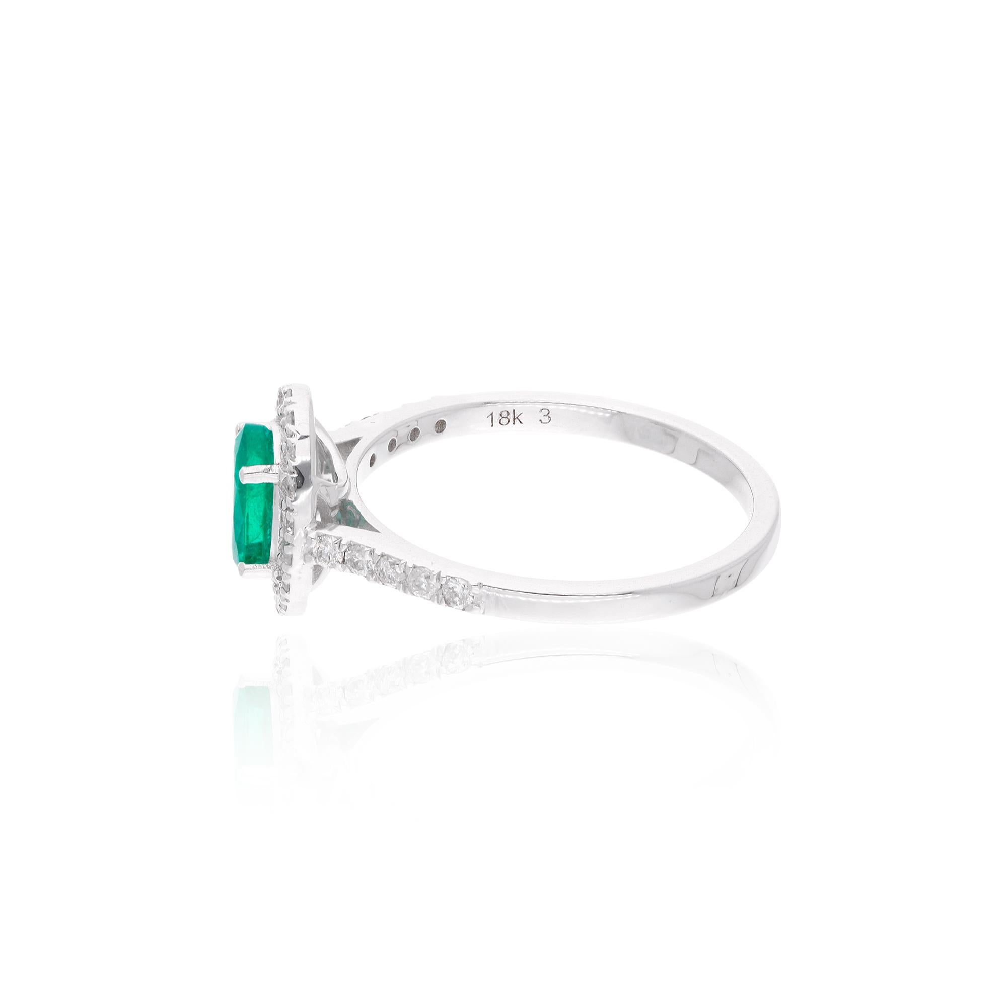 For Sale:  Oval Zambian Emerald Gemstone Ring Pave Diamond 18 Karat White Gold Fine Jewelry 2