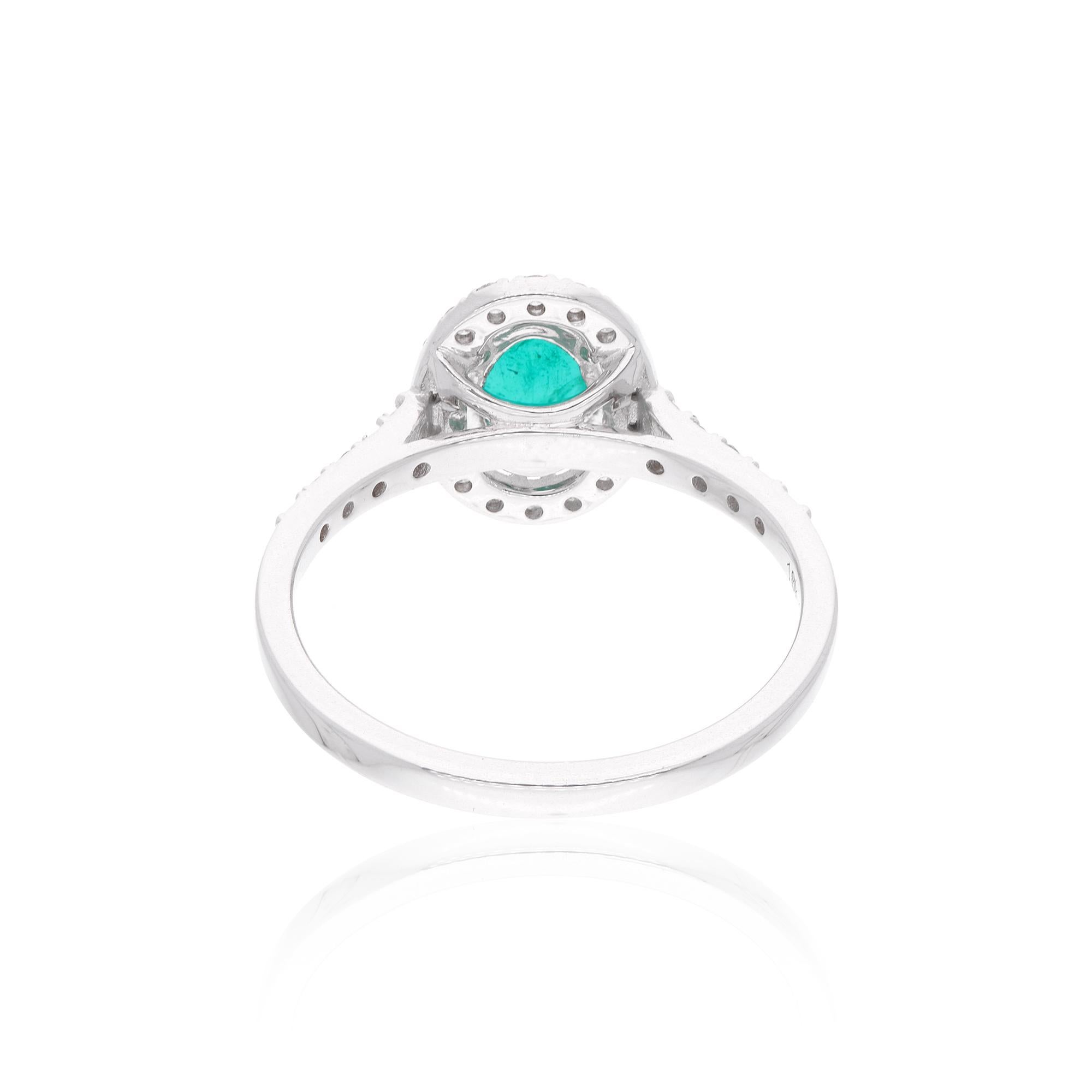 For Sale:  Oval Zambian Emerald Gemstone Ring Pave Diamond 18 Karat White Gold Fine Jewelry 3