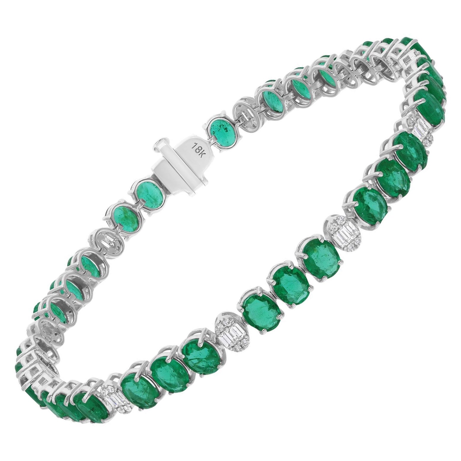 Esmeralda ovalada de Zambia Piedra preciosa SI/H Pulsera de diamantes Joyas de oro blanco de 14 quilates