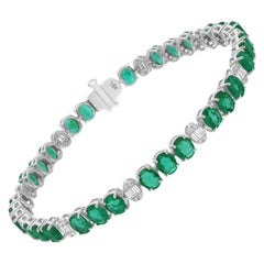 Esmeralda ovalada de Zambia Piedra preciosa SI/H Pulsera de diamantes Joyas de oro blanco de 14 quilates