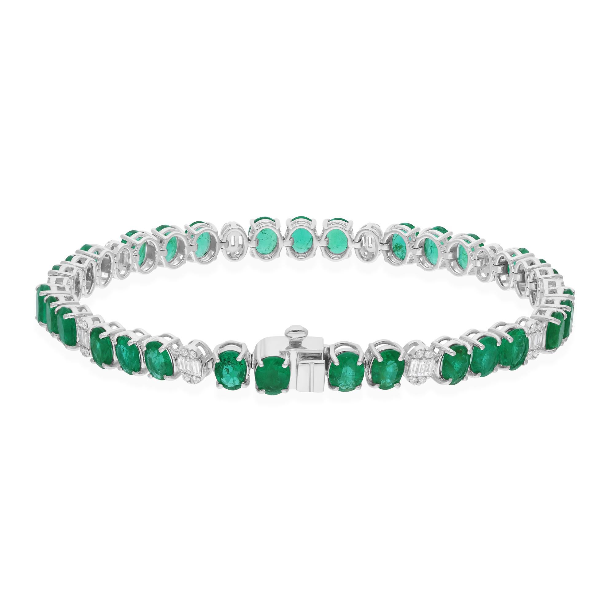Ovaler sambischer Smaragd Edelstein SI/H Diamant-Armband 18 Karat Weißgold-Schmuck (Ovalschliff) im Angebot