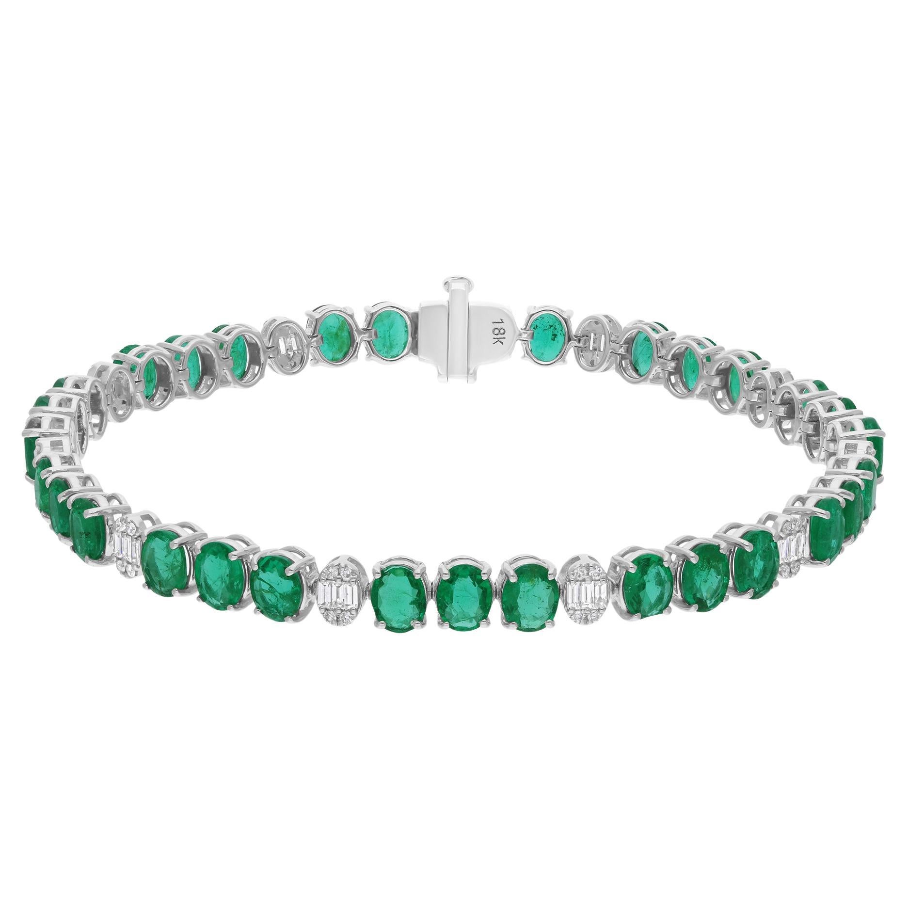 Ovaler sambischer Smaragd Edelstein SI/H Diamant-Armband 18 Karat Weißgold-Schmuck