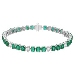 Ovaler sambischer Smaragd Edelstein SI/H Diamant-Armband 18 Karat Weißgold-Schmuck