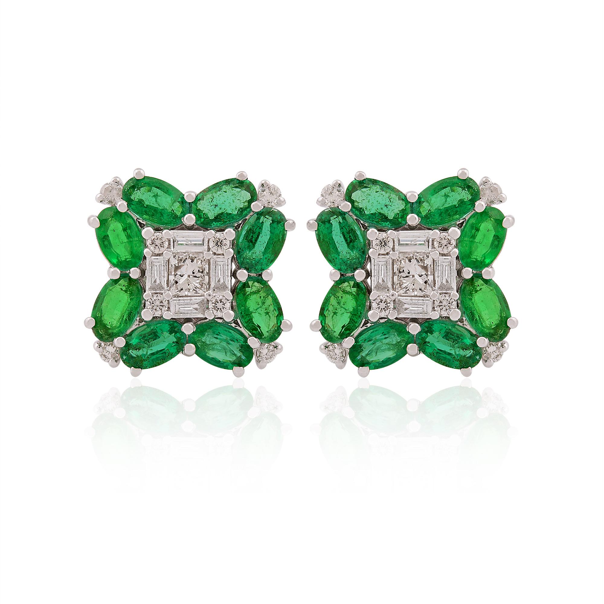 Item Code :- SEE-11768Q
Gross Wt. :- 7.82 gm
18k White Gold Wt. :- 7.05 gm
Natural Diamond Wt. :- 0.80 Ct. ( AVERAGE DIAMOND CLARITY SI1-SI2 & COLOR H-I )
Zambian Emerald Wt. :- 3.07 Ct.
Earrings Size :- 16 mm approx.

✦