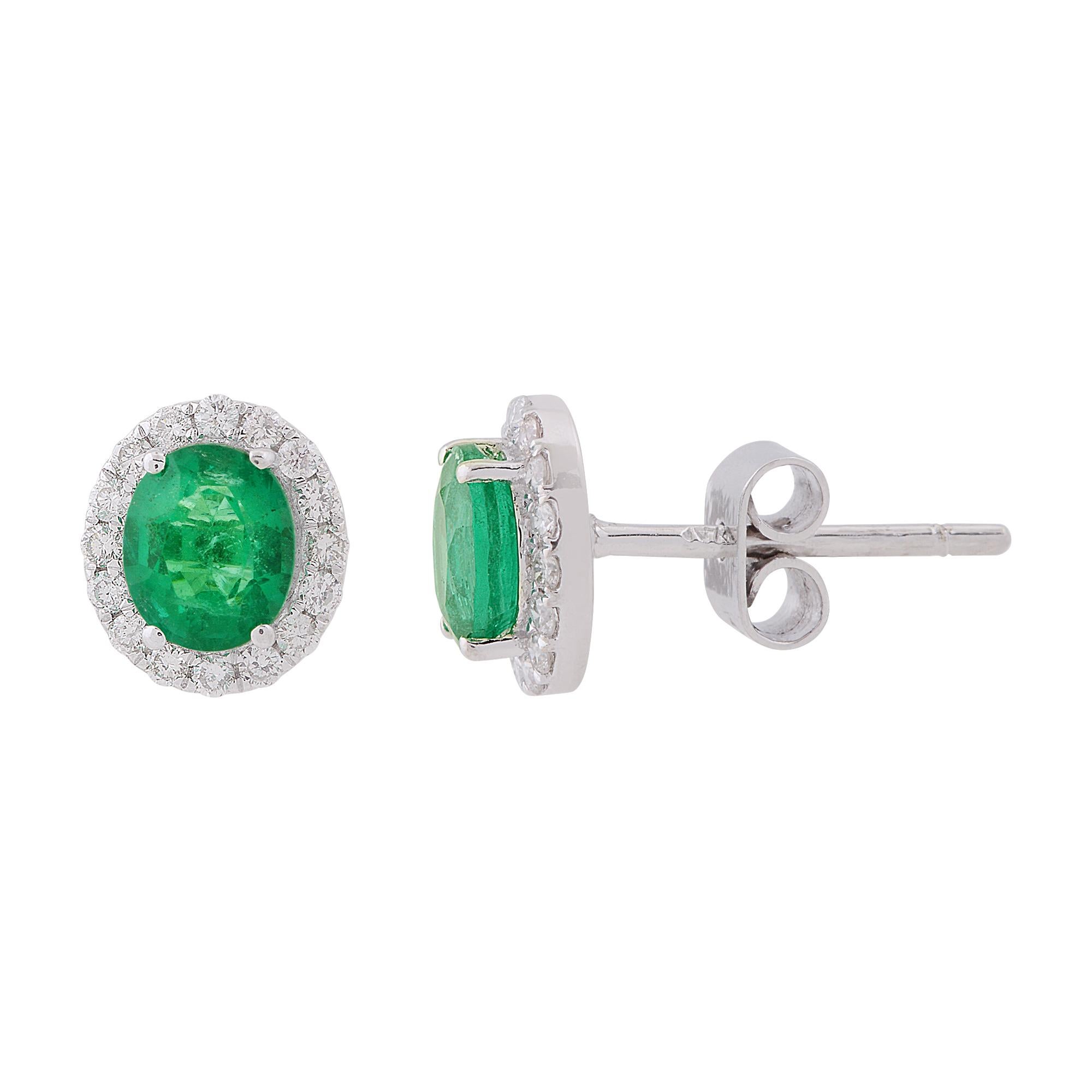 Item Code :- SFE-1025
Gross Wt. :- 2.03 gm
14k White Gold Wt. :- 1.80 gm
Natural Diamond Wt. :- 0.23 Ct. ( AVERAGE DIAMOND CLARITY SI1-SI2 & COLOR H-I )
Emerald Wt. :- 0.91 Ct.
Earrings Size :- 9 x 6 mm approx.

✦ Sizing
.....................
We can